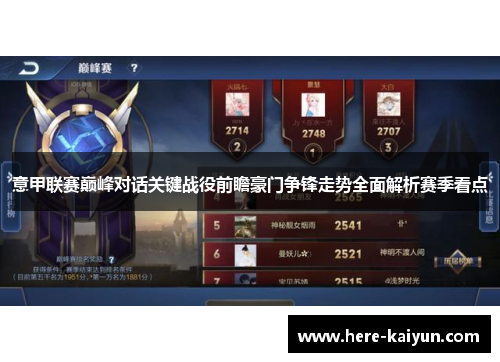意甲联赛巅峰对话关键战役前瞻豪门争锋走势全面解析赛季看点 意甲联赛巅峰对话关键战役前瞻豪门争锋走势全面解析赛季看点